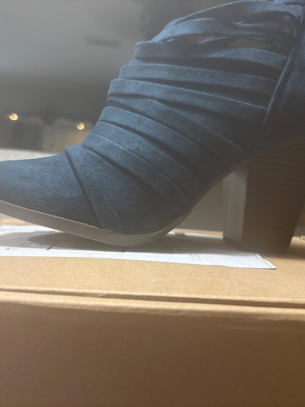 Ruched Suede Ankle Bootie in Black